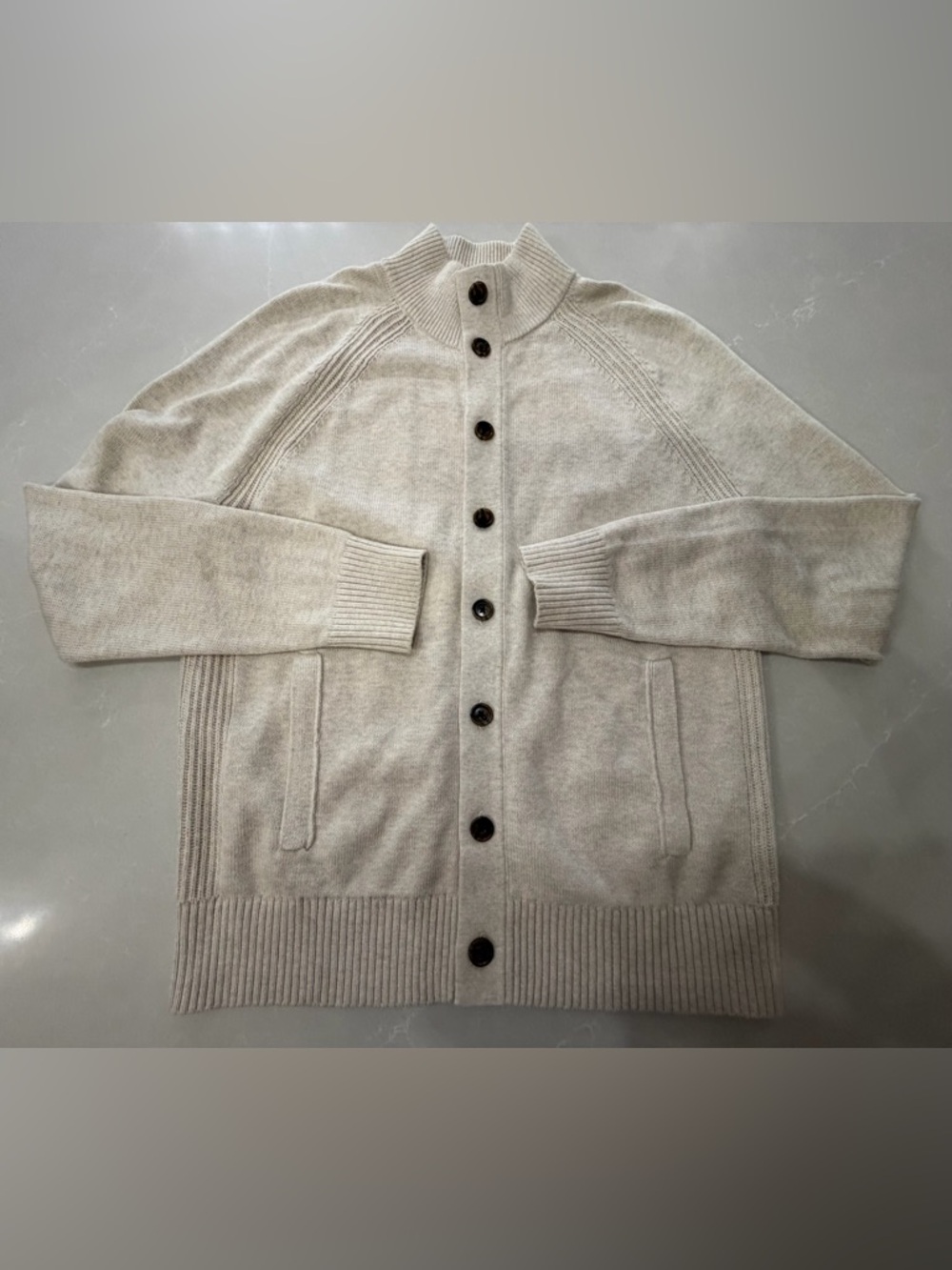 Banana Republic 100% Organic Cotton Light Cream Button-Up Knit Cardigan